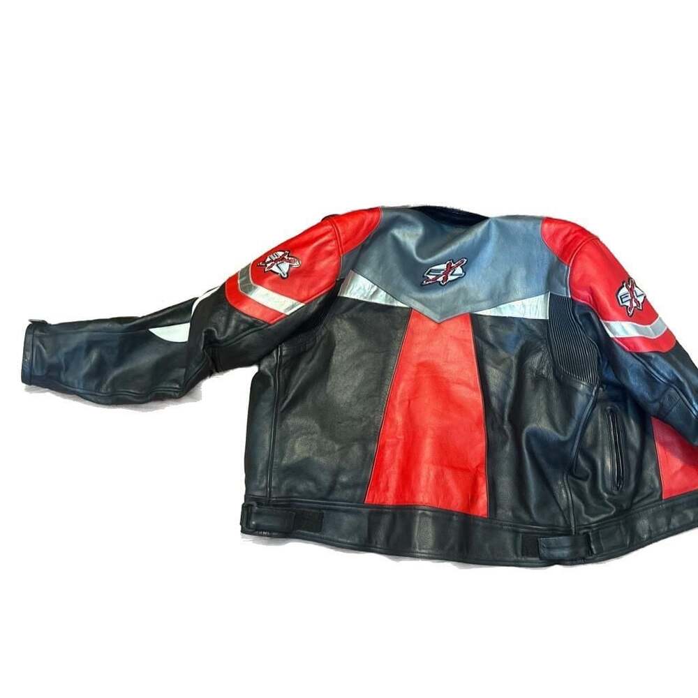 Vintage Moto GP Leather Motorcycle Racing Jacket Black Red White